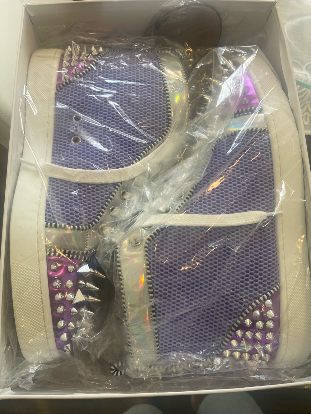 Lavender Spike-Embellished Sneaker with Holographic Trim - Picture 4 of 10
